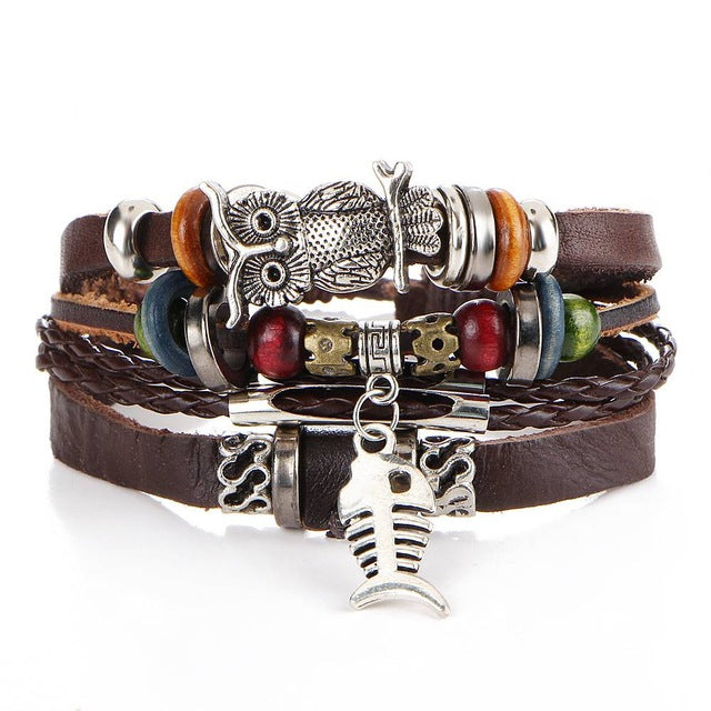 Leather Punk Skull Bracelets & Bangles